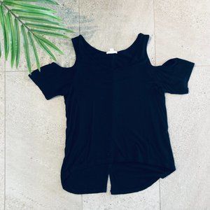 Cute Shoulder Cut Out Black Tee